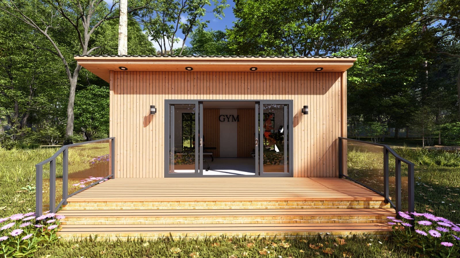 Two people training in an outdoor gym lodge