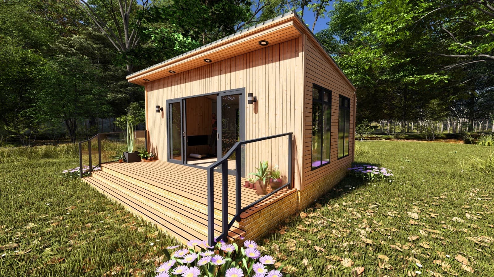 Three people stretching in a yoga studio