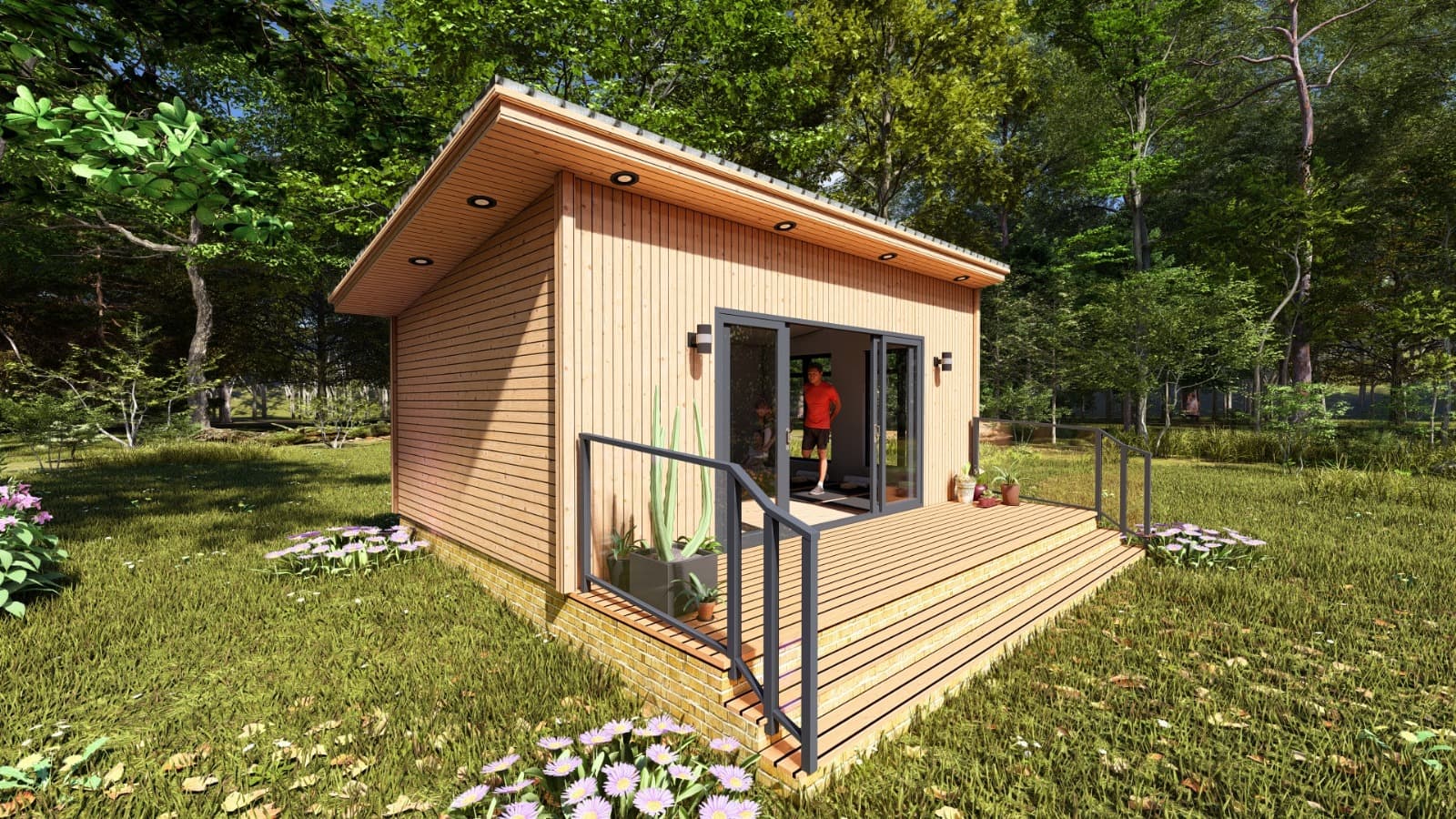 Three people stretching in a yoga studio